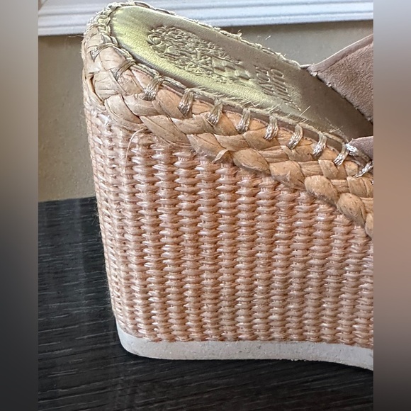 Vince Camuto Brissia Wedge Platforms Sandals Mules Tortilla Leather 8.5 shoes - Picture 7 of 15